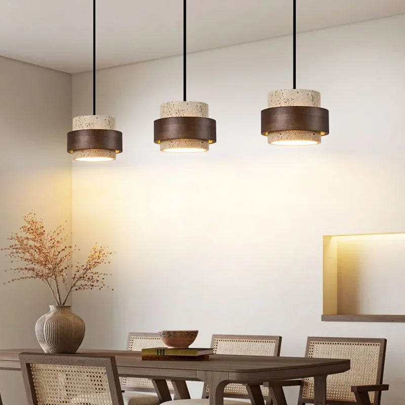 TerraStone Wood and Stone Pendant Lamp with Adjustable Cord | Deretia