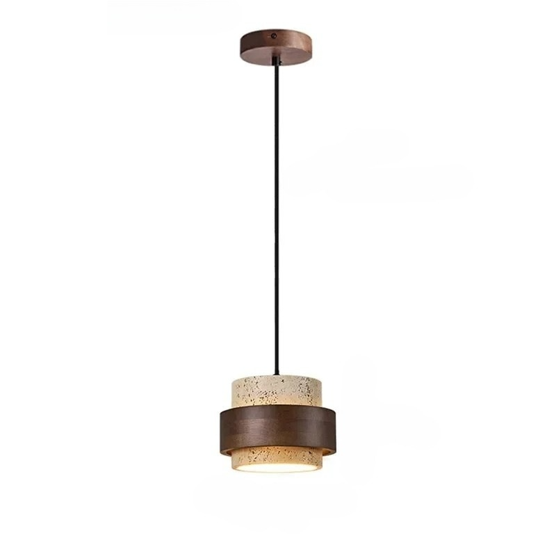TerraStone Wood and Stone Pendant Lamp with Adjustable Cord | Deretia