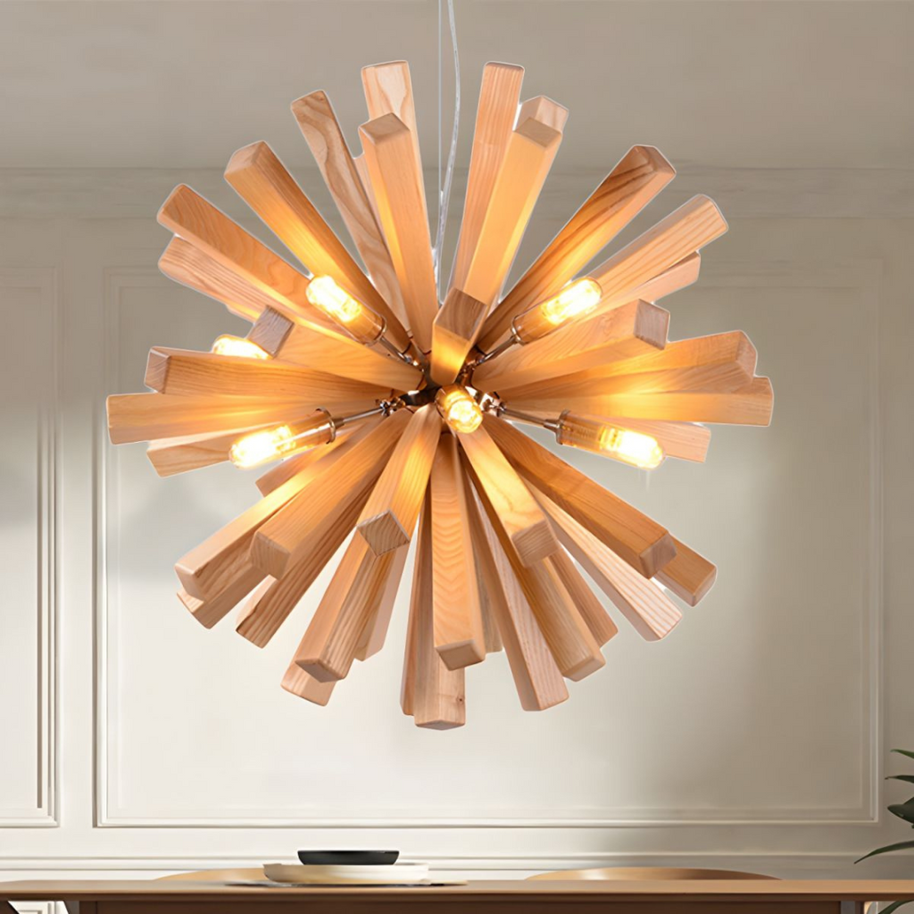 SylvaLume Timber Pendant Light For Dining Room With Warm Wood Tone