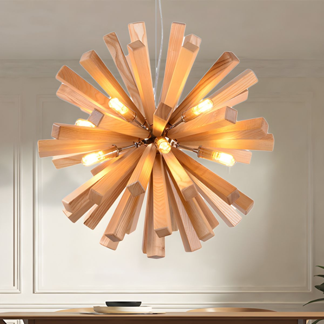 SylvaLume Timber Pendant Light For Dining Room With Warm Wood Tone
