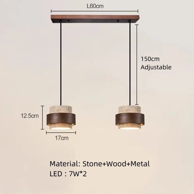 TerraStone Wood and Stone Pendant Lamp with Adjustable Cord | Deretia