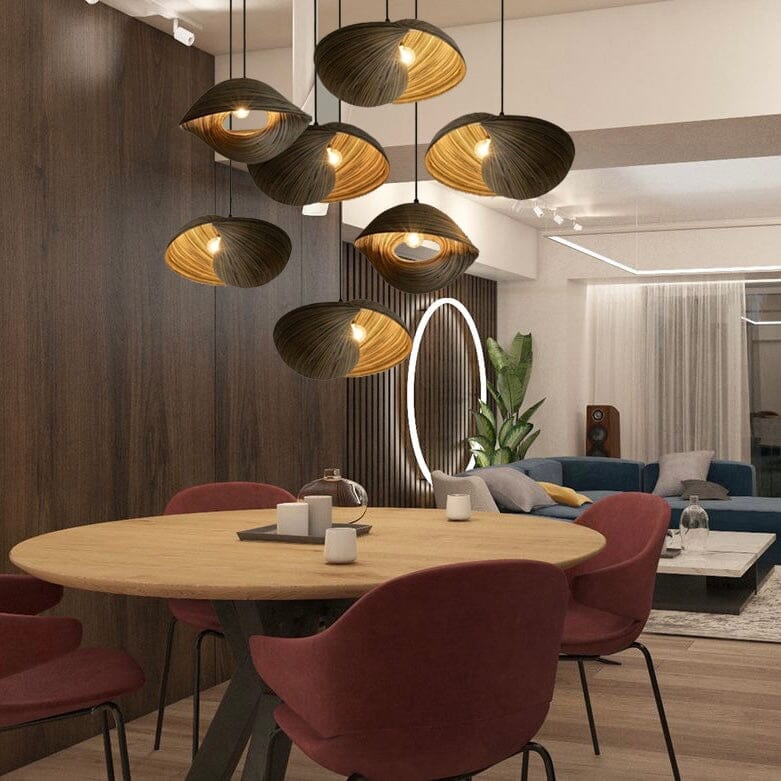 Thai Bamboo Shell Pendant Light Crafted With Natural Bamboo And Shells