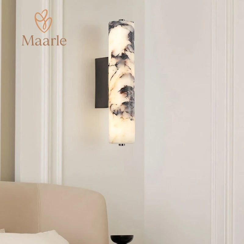 Marvello | Natural Marble Cylindrical Wall Lamp for Bedroom and Stairs | Deretia