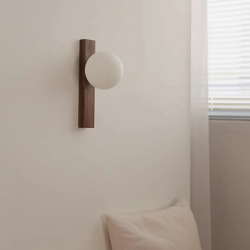 Lunera | Walnut Wood Wall Sconce With Glass Globe | Deretia