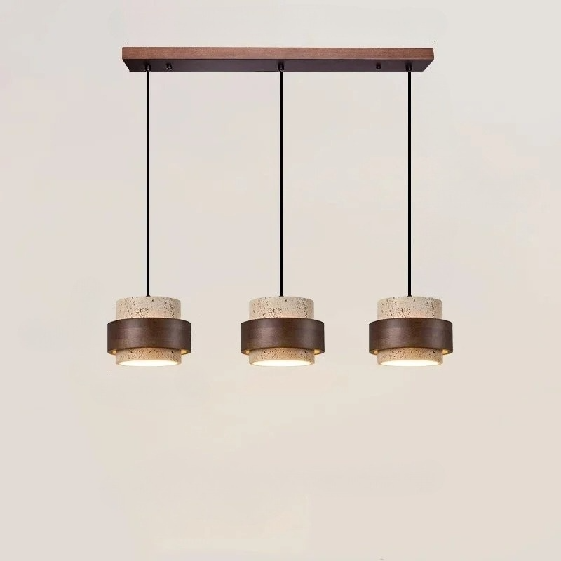 Korensa | Stone & Wood Pendant Light with Adjustable Cord | Deretia