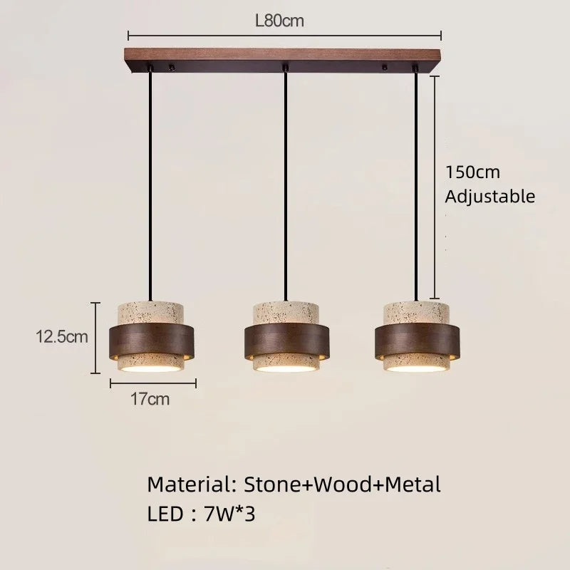 TerraStone Wood and Stone Pendant Lamp with Adjustable Cord | Deretia