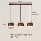 TerraStone Wood and Stone Pendant Lamp with Adjustable Cord | Deretia
