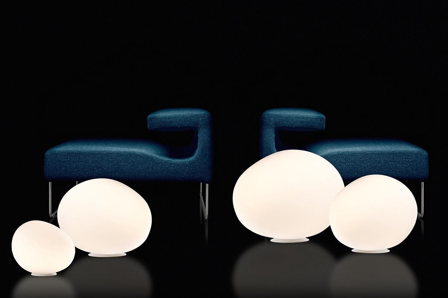 Pebbleform Table Lamp Hand Blown Acid Etched Glass and Metal in Multiple Sizes