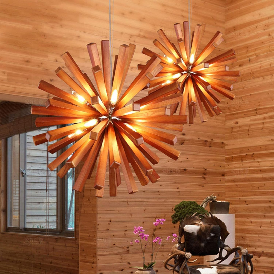 SylvaLume Timber Pendant Light For Dining Room With Warm Wood Tone