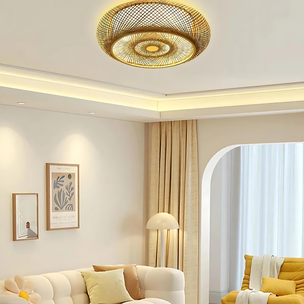 AiraWeave 竹制天花灯 手工编织 适合波西米亚和斯堪的纳维亚风格室内装饰