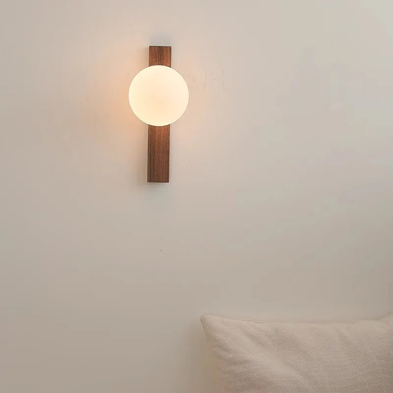 Lunera | Walnut Wood Wall Sconce With Glass Globe | Deretia