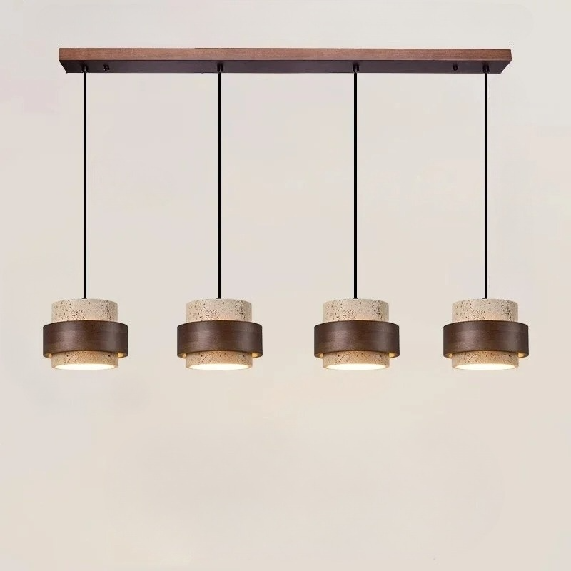 TerraStone Wood and Stone Pendant Lamp with Adjustable Cord | Deretia