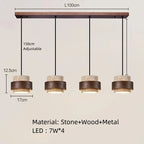 TerraStone Wood and Stone Pendant Lamp with Adjustable Cord | Deretia