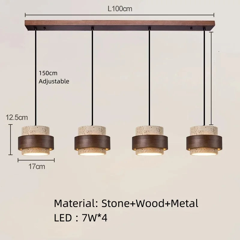 TerraStone Wood and Stone Pendant Lamp with Adjustable Cord | Deretia