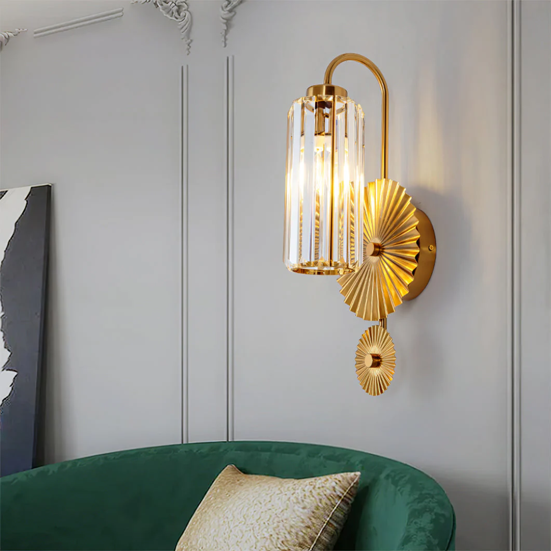 SolaraStone Gold Crystal Wall Lamp With Warm LED For Home Ambience