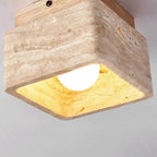 Vellaro | Square Travertine Ceiling Light with Walnut Wood Base | Deretia