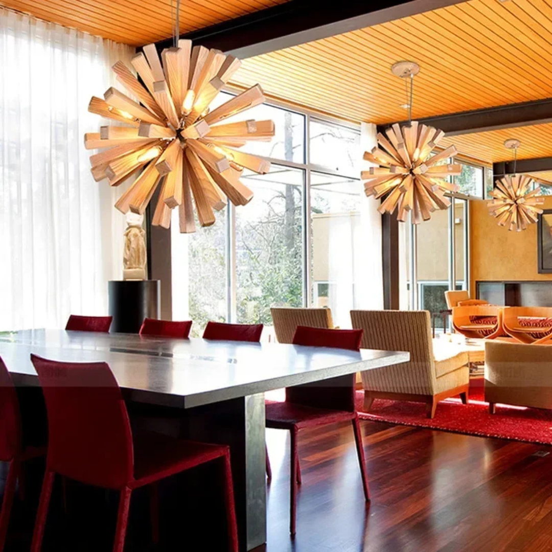 SylvaLume Timber Pendant Light For Dining Room With Warm Wood Tone