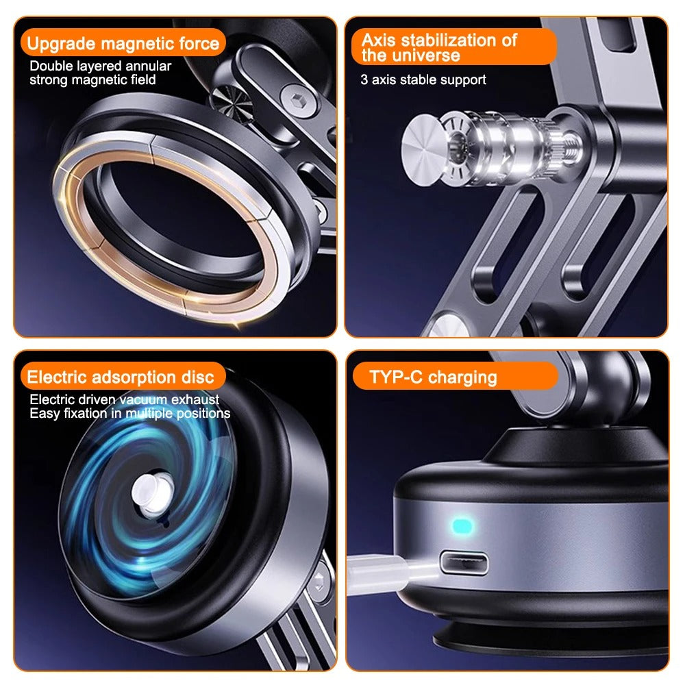 حامل هاتف سيارة مغناطيسي أيروجريب بزاوية 360 درجة مع قاعدة شفط