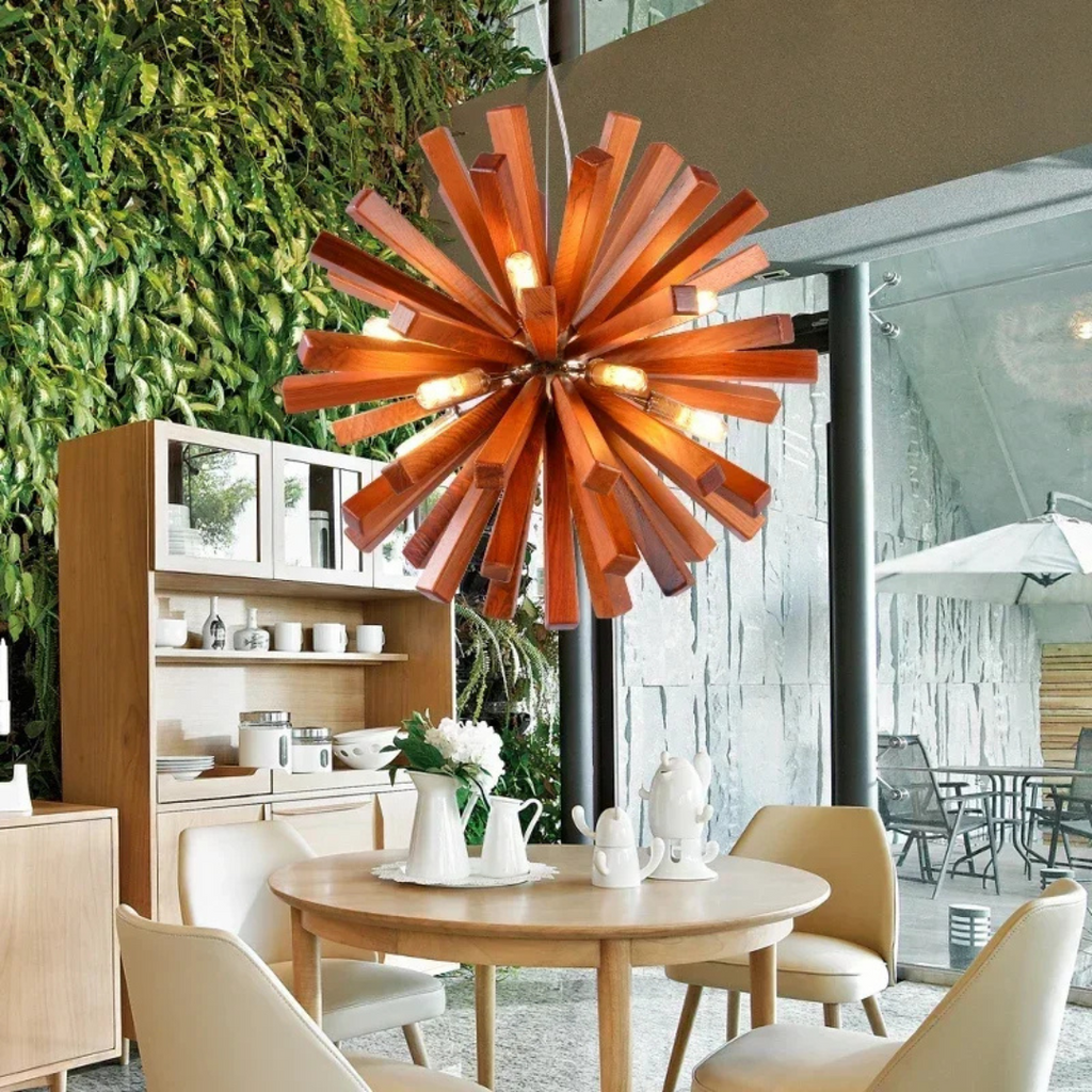 SylvaLume Timber Pendant Light For Dining Room With Warm Wood Tone