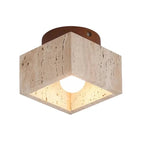 Vellaro | Square Travertine Ceiling Light with Walnut Wood Base | Deretia