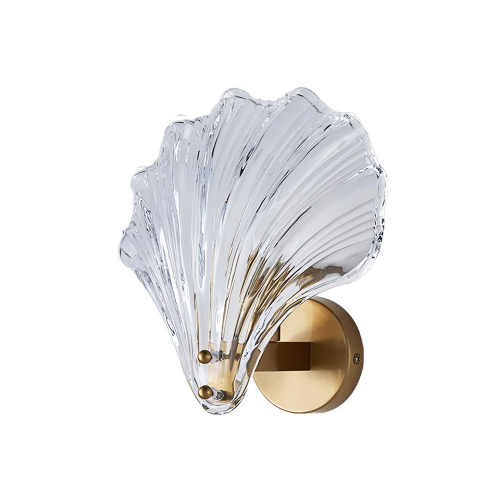Sylvara Glass Shell Wall Lamp With Brass Finish For Bedrooms And Living Rooms