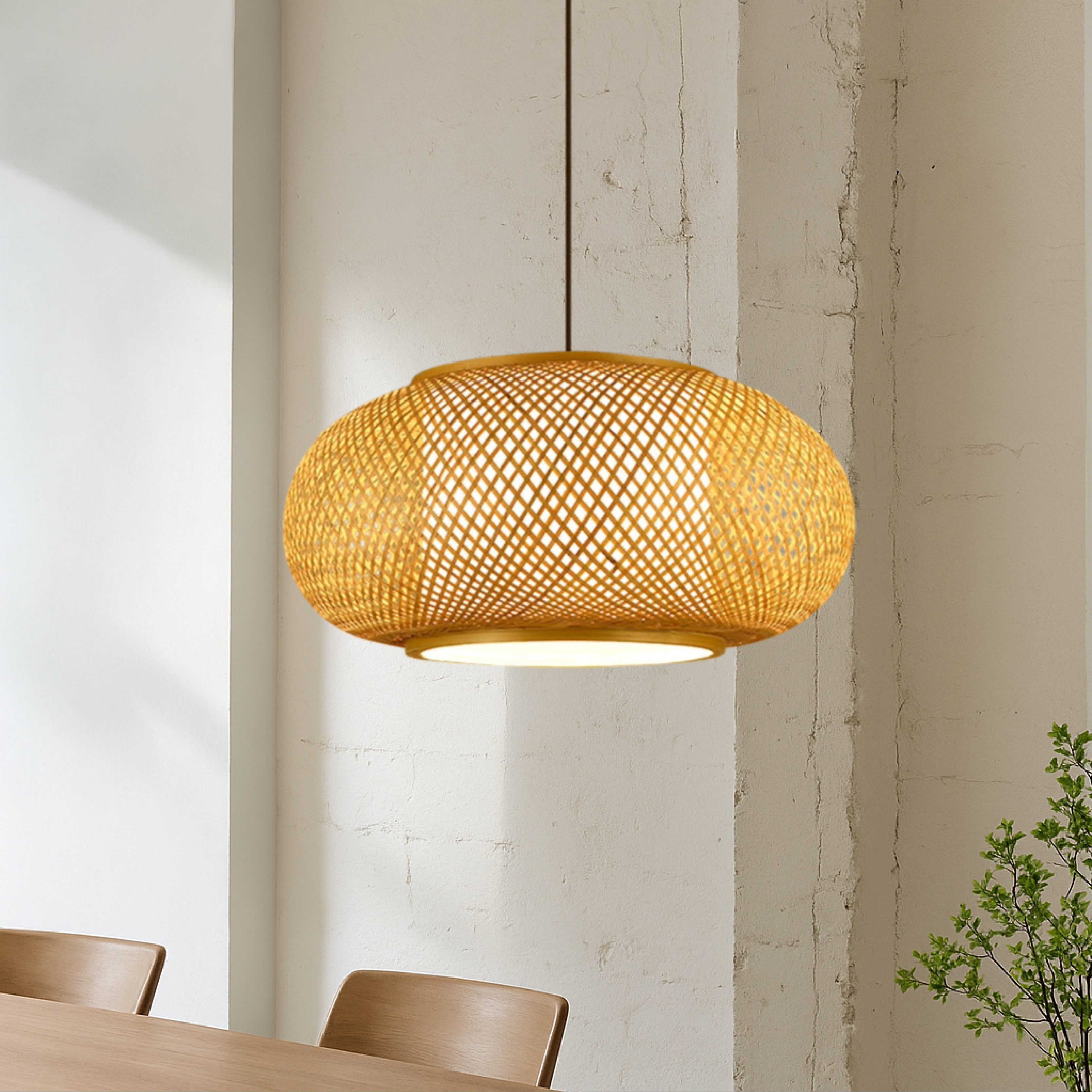 Virell Bamboo Pendant Light With Natural Open Weave Shade