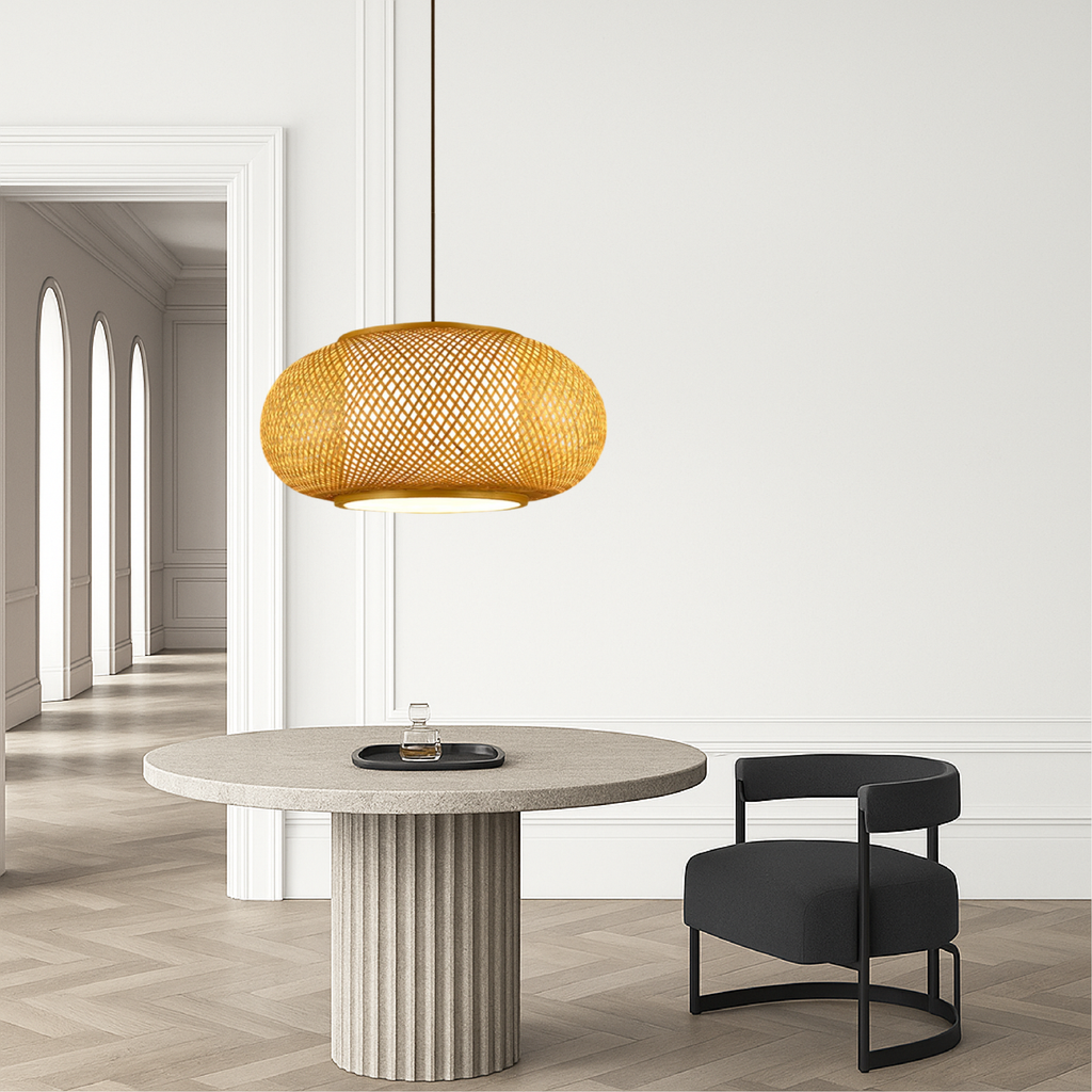 Virell Bamboo Pendant Light With Natural Open Weave Shade