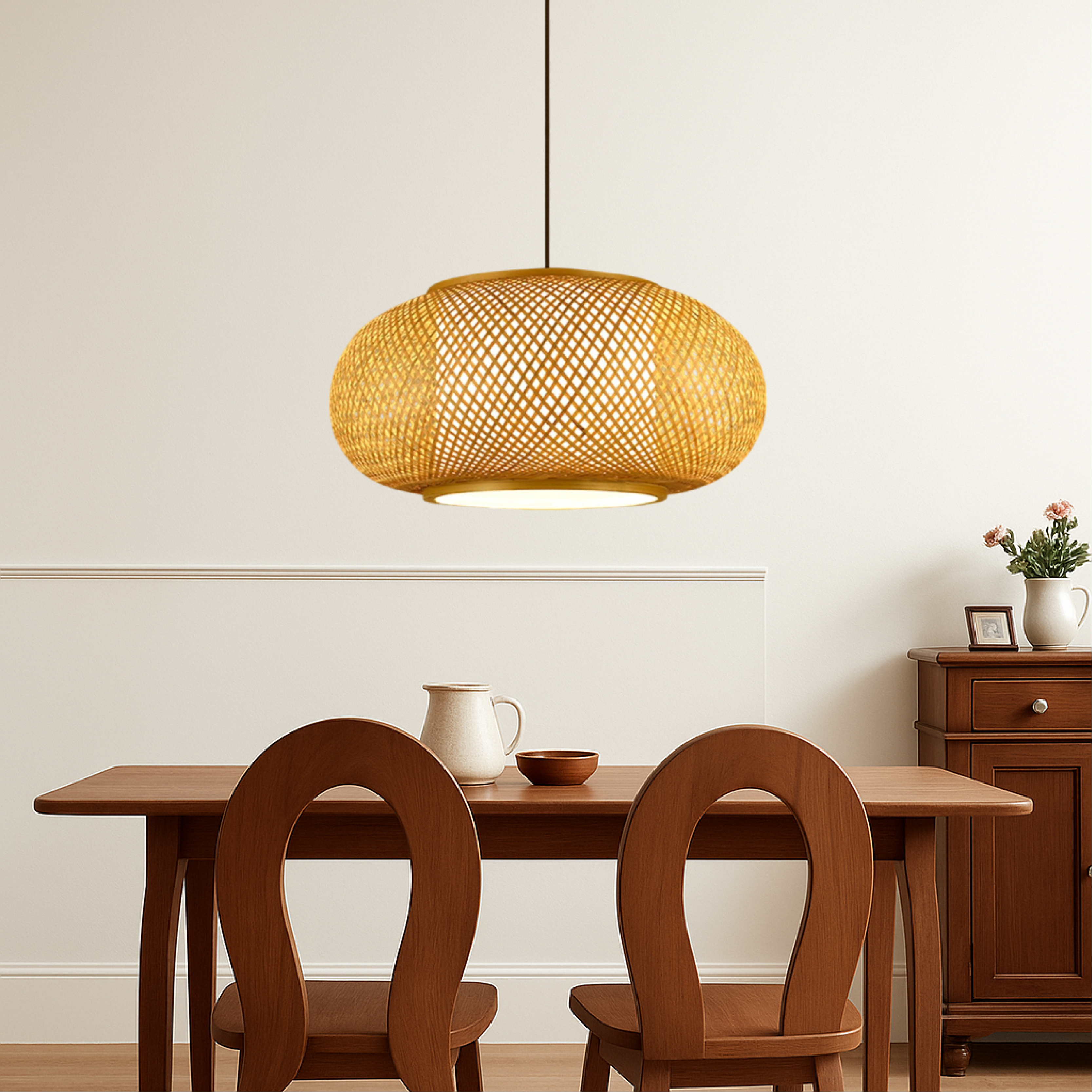 Virell Bamboo Pendant Light With Natural Open Weave Shade