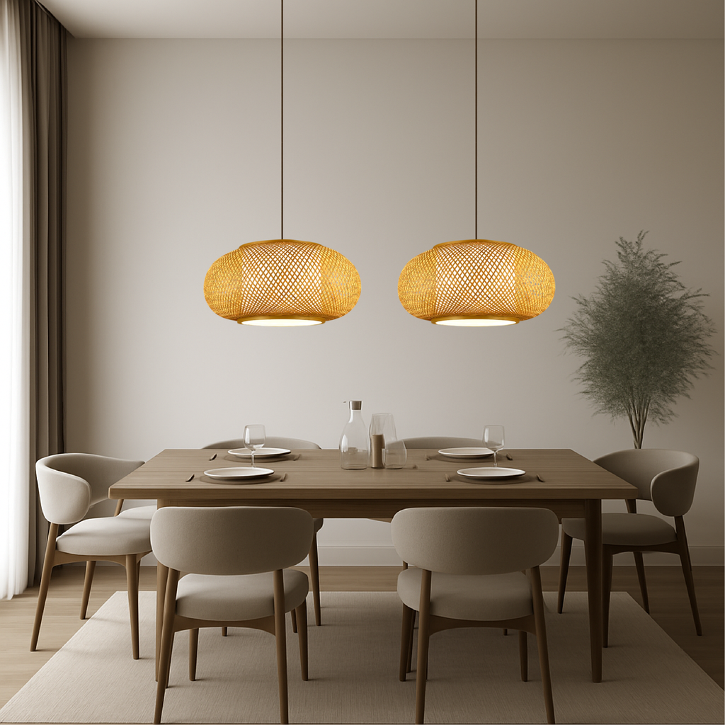 Virell Bamboo Pendant Light With Natural Open Weave Shade