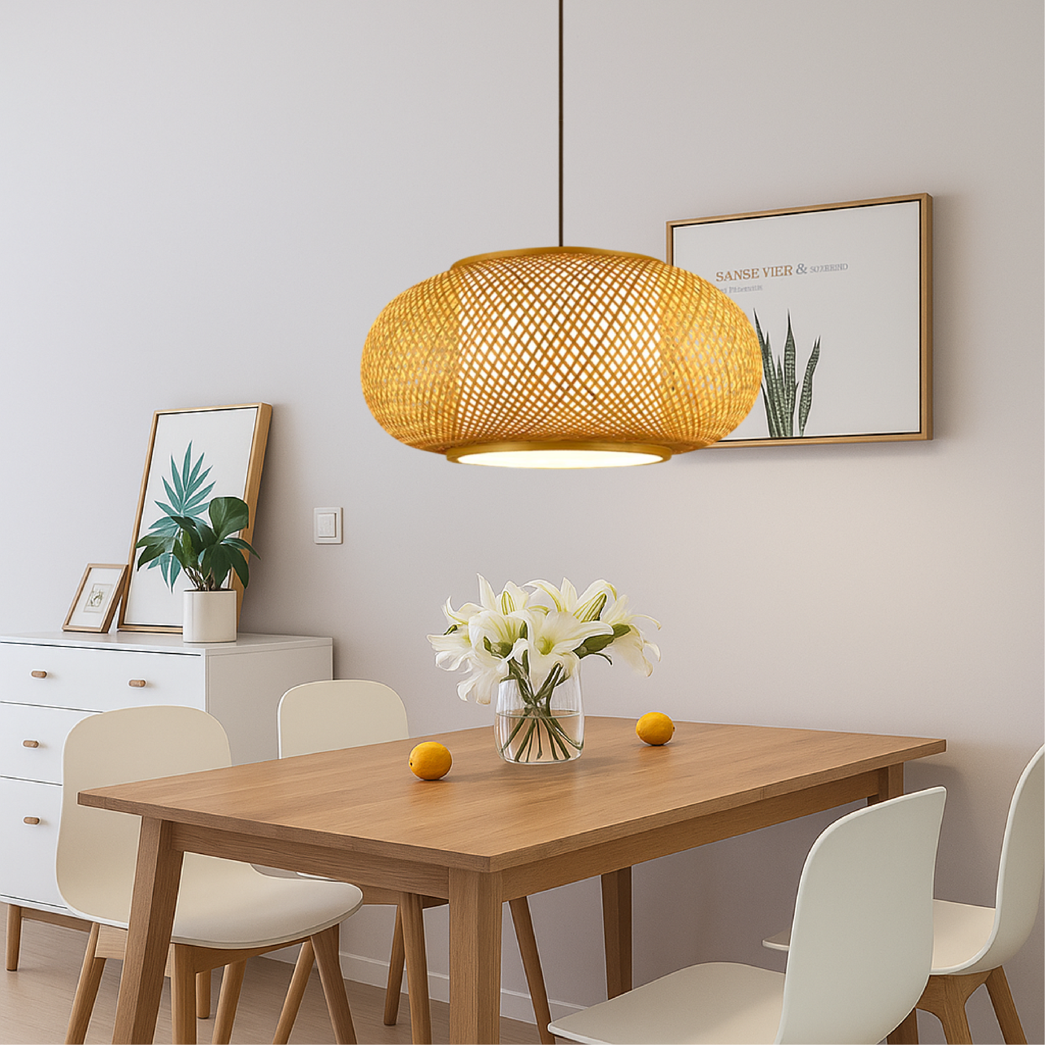 Virell Bamboo Pendant Light With Natural Open Weave Shade