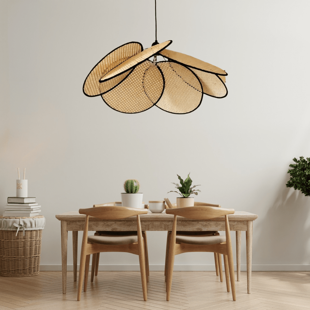 Aelora Leaf Grid Rattan Chandelier Handcrafted From Rattan And Iron