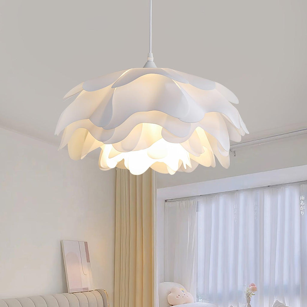 White Flower Pendant Lamp With Delicate Petal Style Diffused Light