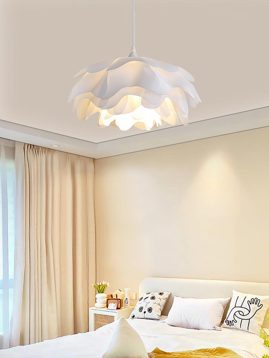White Flower Pendant Lamp With Delicate Petal Style Diffused Light