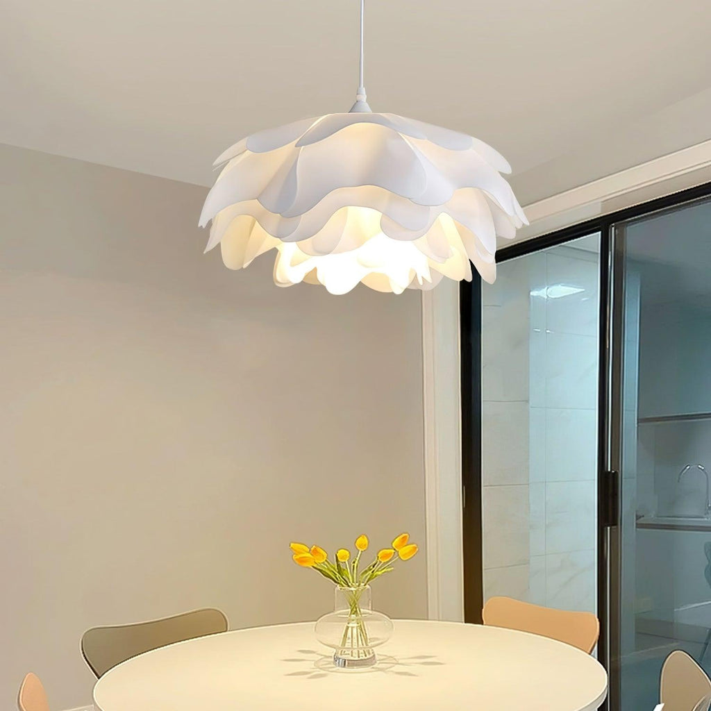 White Flower Pendant Lamp With Delicate Petal Style Diffused Light