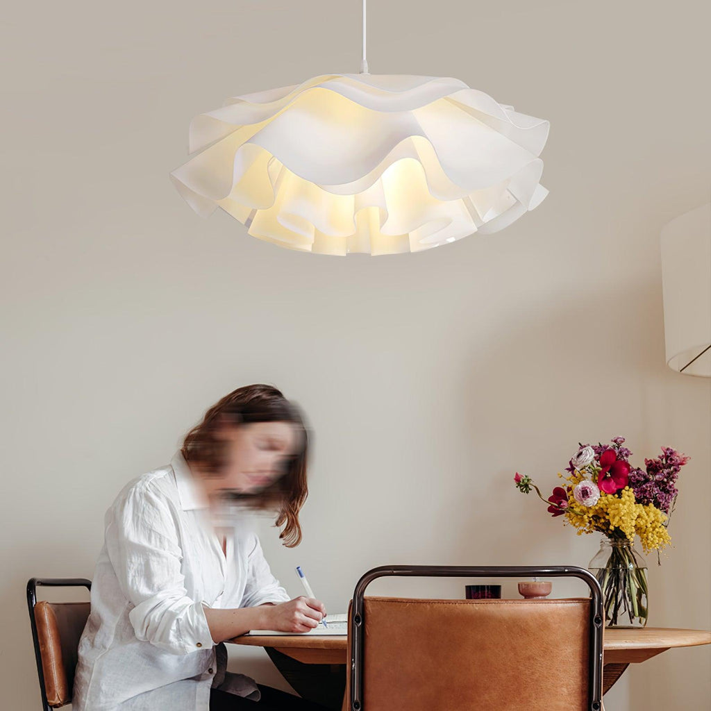 White Flower Pendant Lamp With Delicate Petal Style Diffused Light