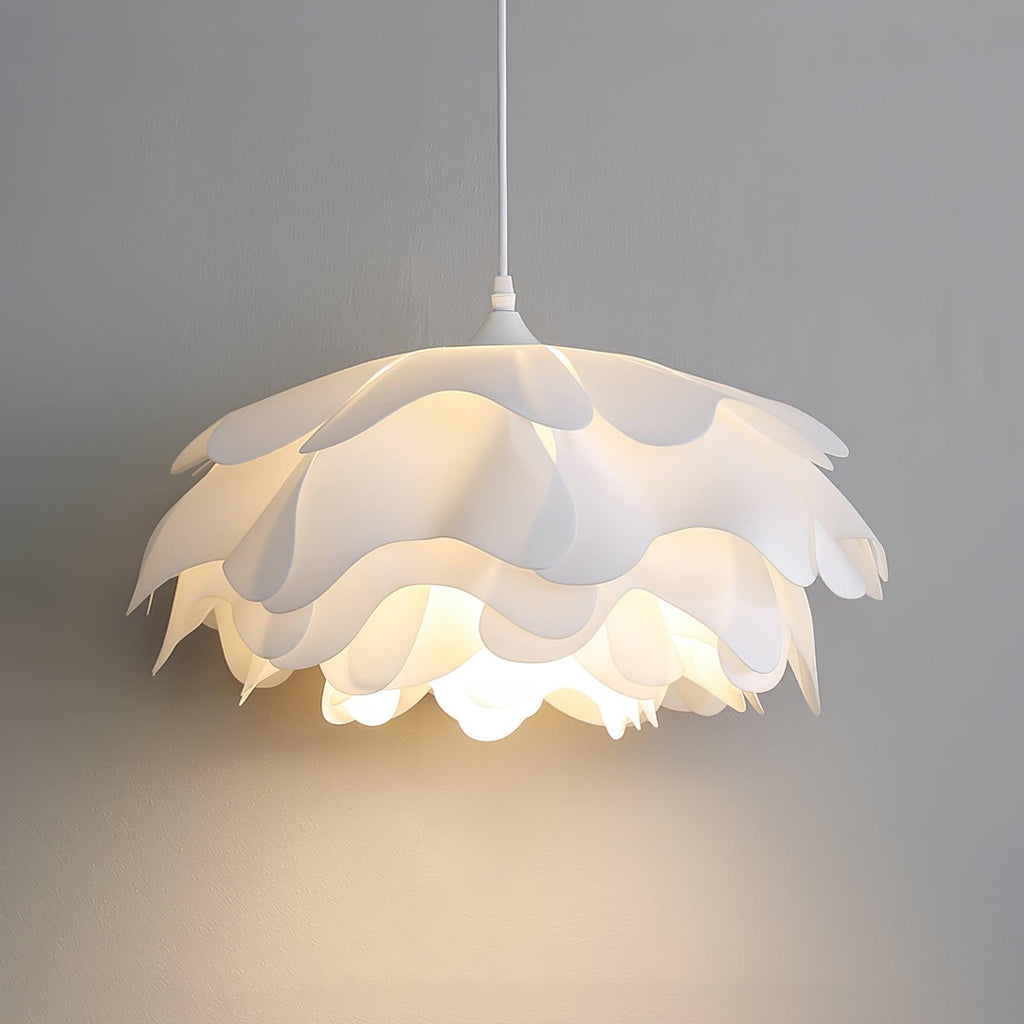 White Flower Pendant Lamp With Delicate Petal Style Diffused Light