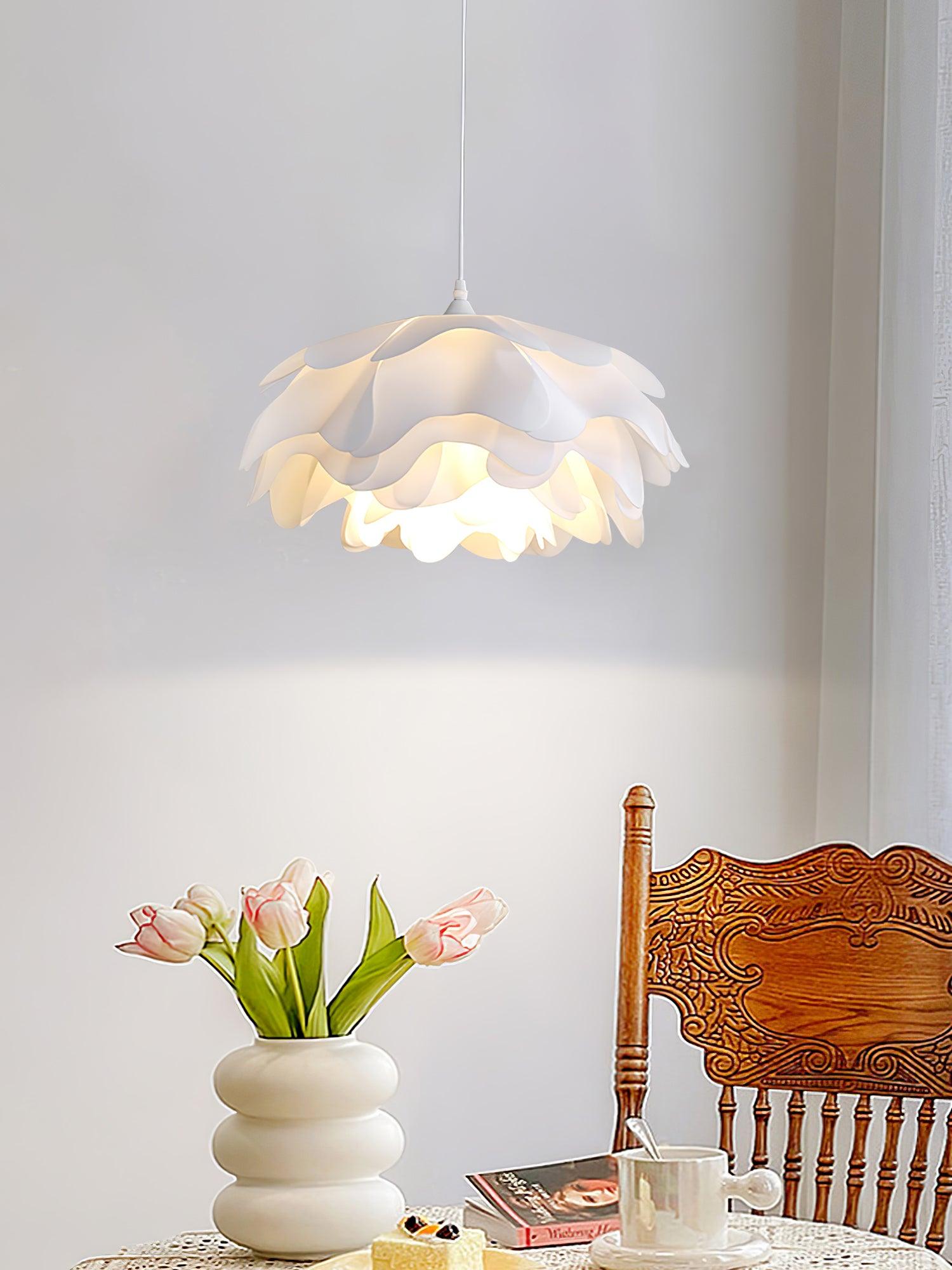 White Flower Pendant Lamp With Delicate Petal Style Diffused Light