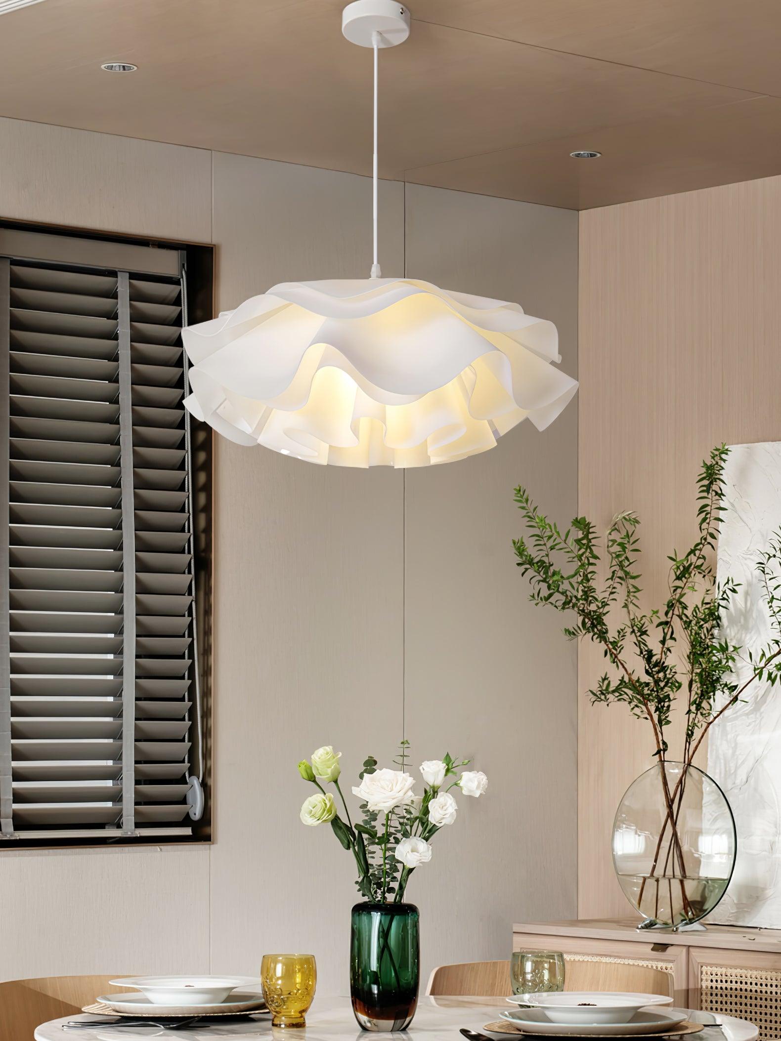 White Flower Pendant Lamp With Delicate Petal Style Diffused Light