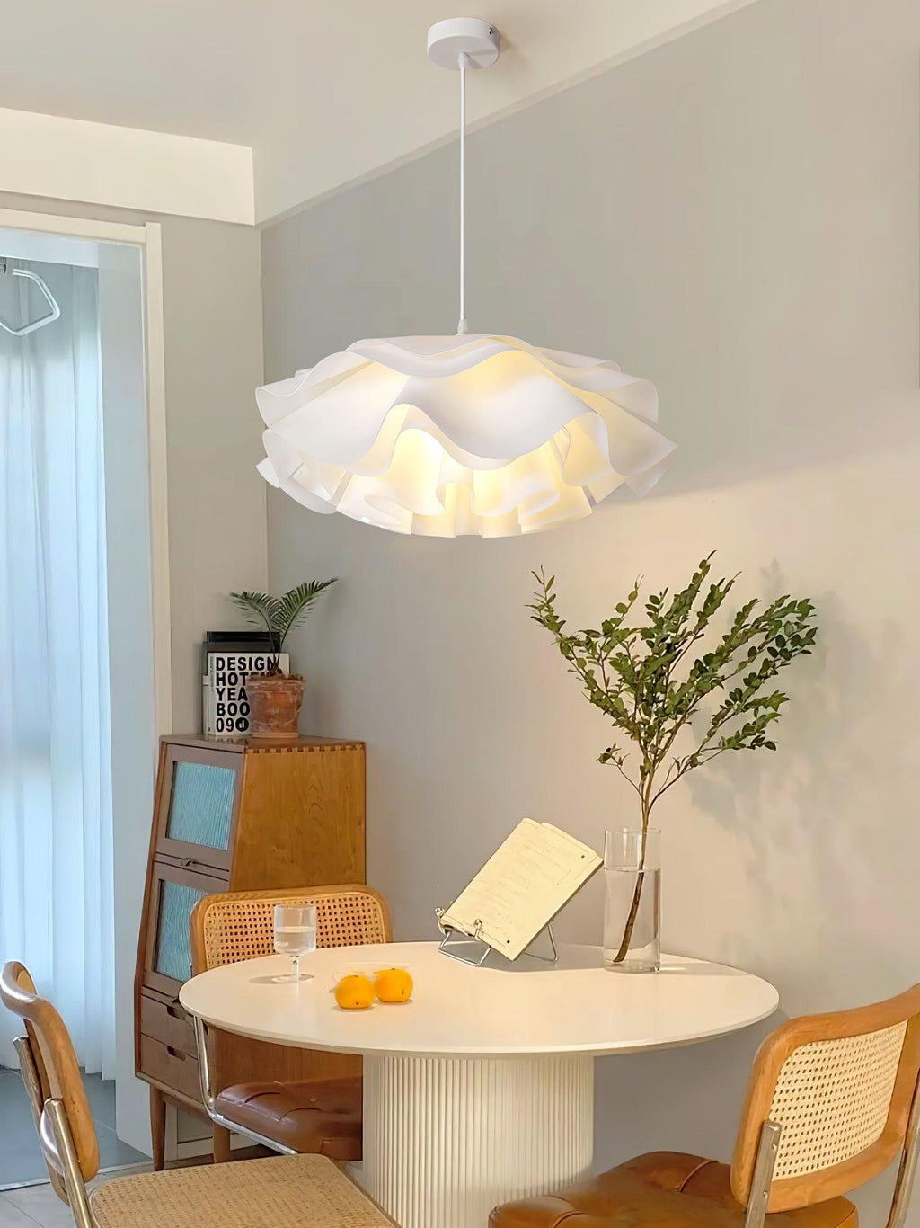 White Flower Pendant Lamp With Delicate Petal Style Diffused Light