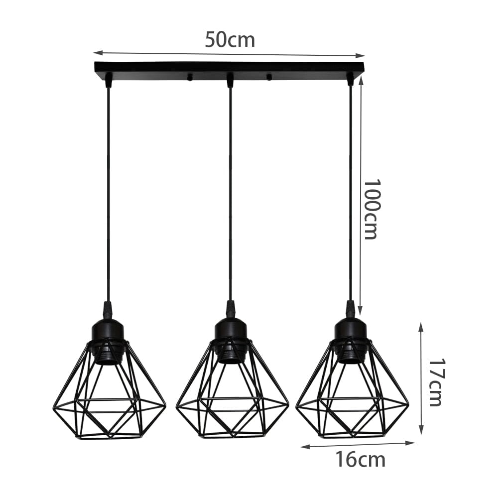Vintage Iron Frame Pendant Lamp Collection With Diamond Shaped Shade