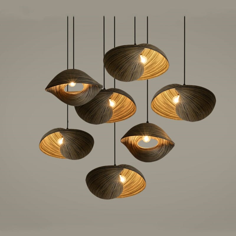 Thai Bamboo Shell Pendant Light Crafted With Natural Bamboo And Shells