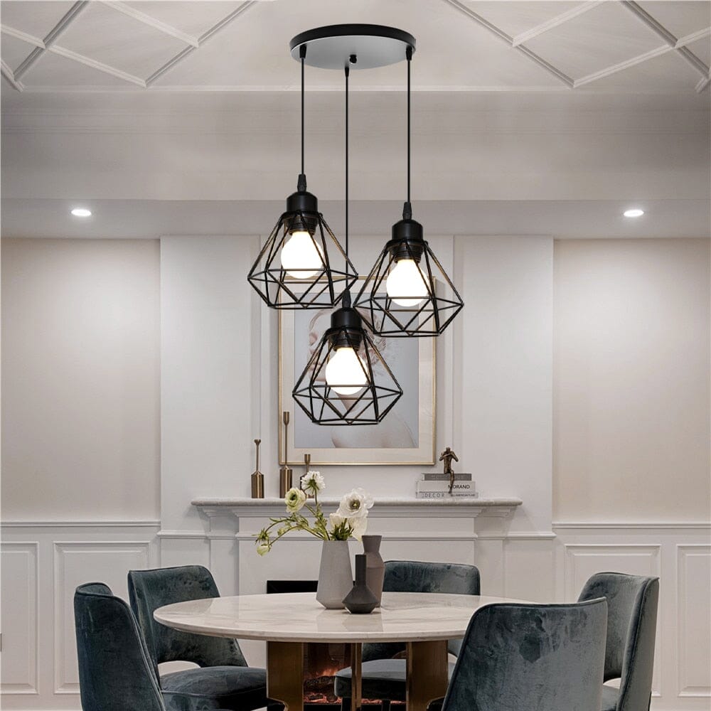 Vintage Iron Frame Pendant Lamp Collection With Diamond Shaped Shade