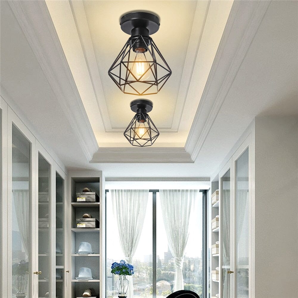 Vintage Iron Frame Pendant Lamp Collection With Diamond Shaped Shade