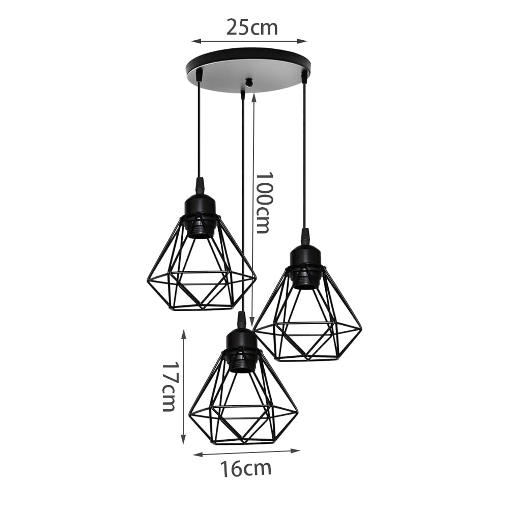 Vintage Iron Frame Pendant Lamp Collection With Diamond Shaped Shade