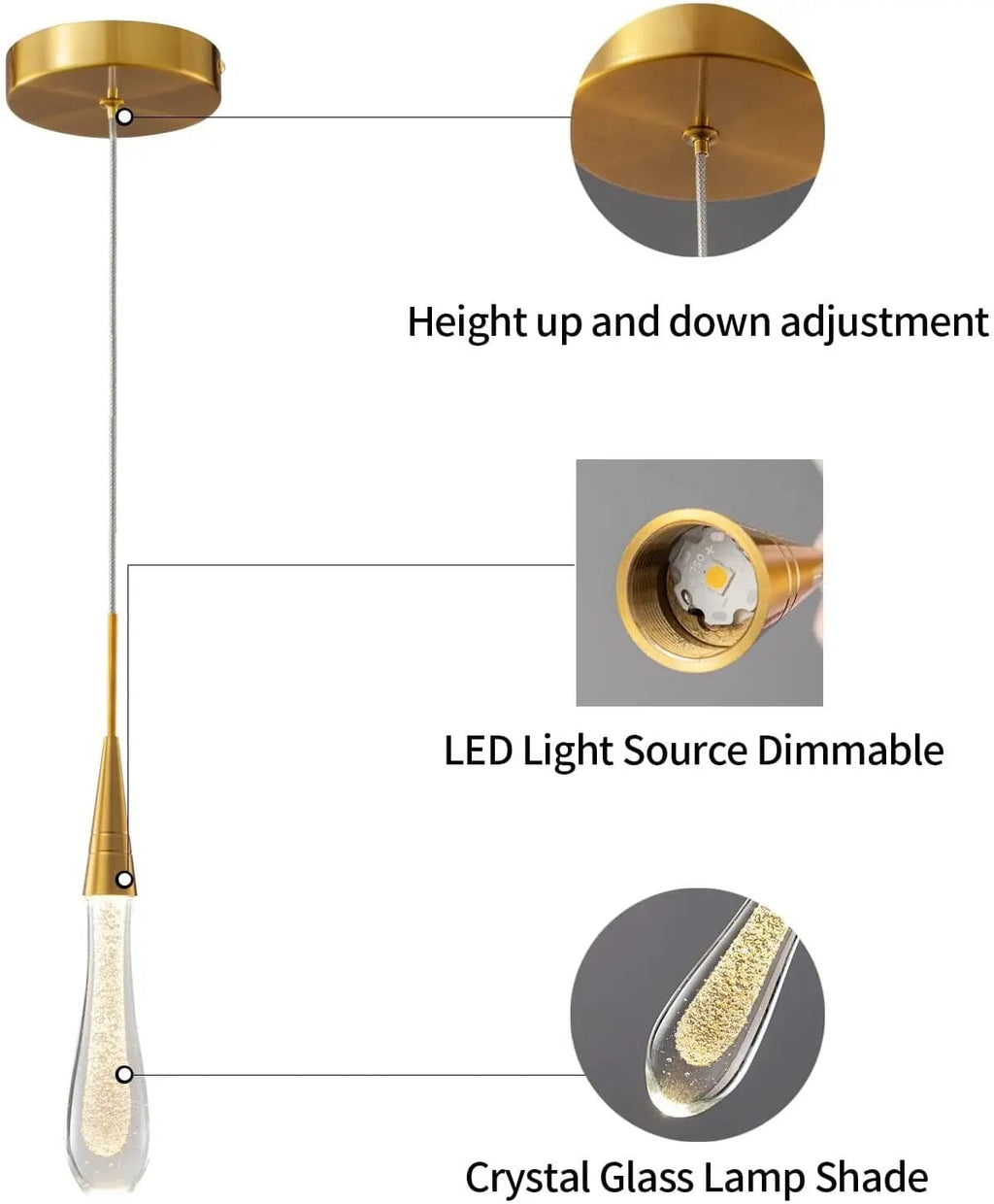 Aurelia Golden Droplet Pendelleuchte mit Kristalleffekt | Deretia