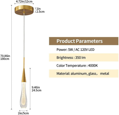 Aurelia Golden Droplet Pendant Light with Crystal Glow | Deretia