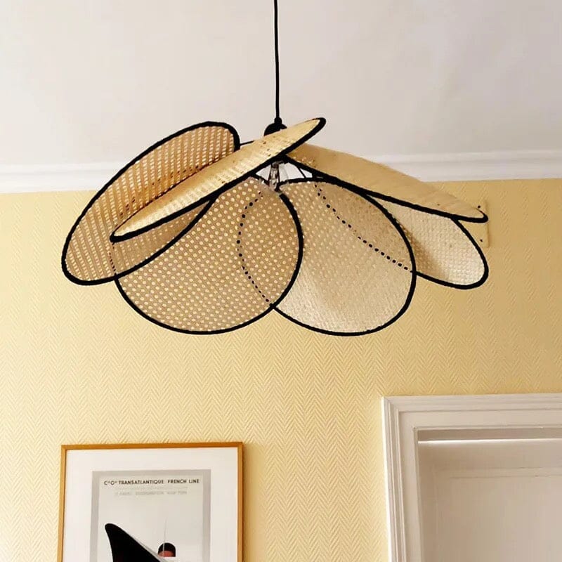 Aelora Leaf Grid Rattan Chandelier Handcrafted From Rattan And Iron