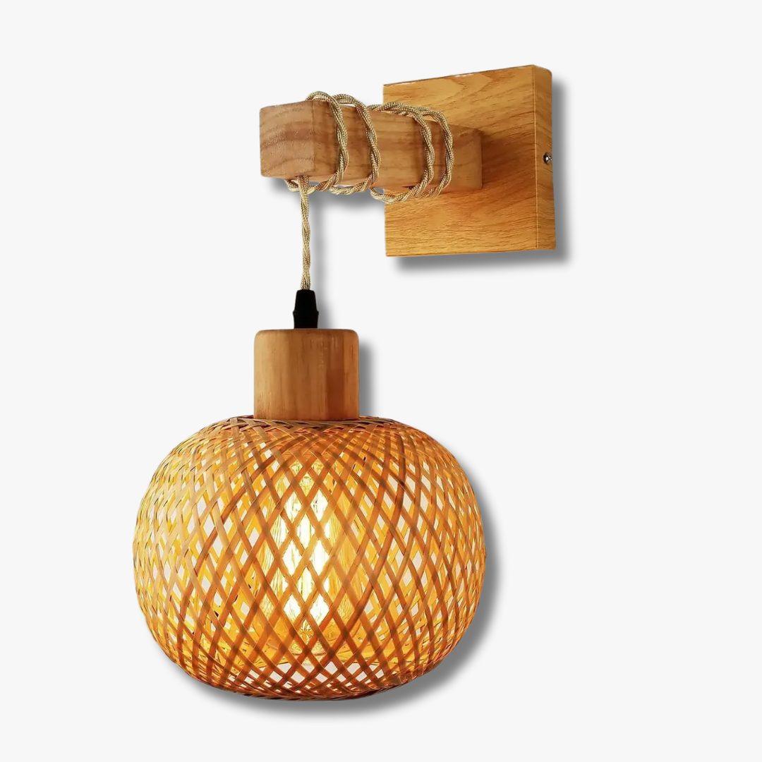NovaWeave Handwoven Wall Lamp in Bamboo and Rattan Decor | Deretia