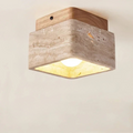 Vellaro | Square Travertine Ceiling Light with Walnut Wood Base | Deretia