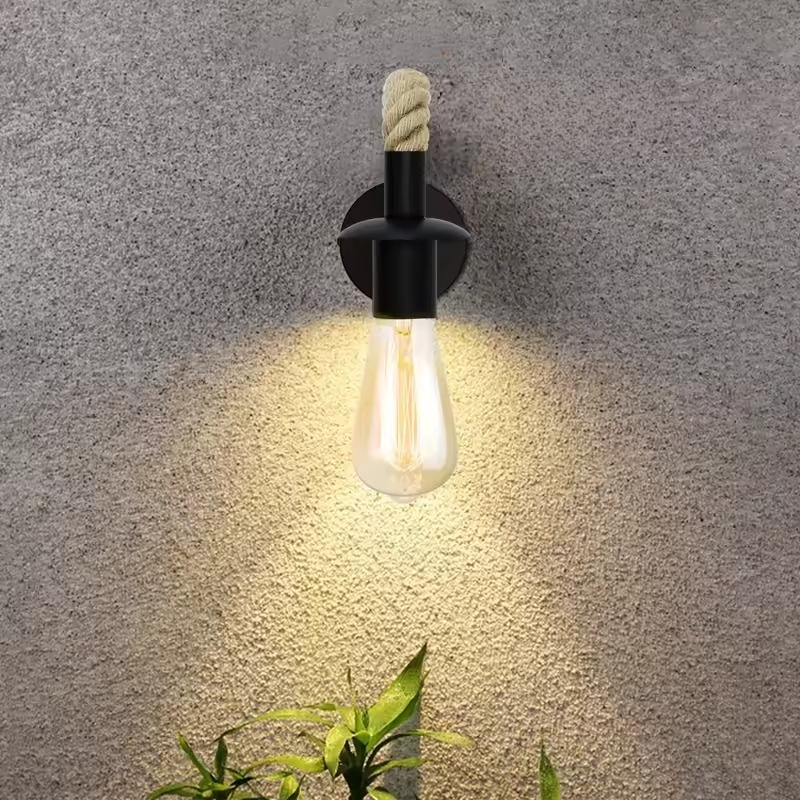 Mirello | Hemp Rope Iron Wall Lamp | Deretia